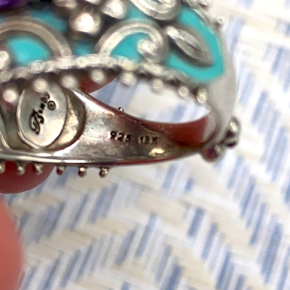 Barbara Bixby amethyst & MOP turquoise enamel ring in size 9 💚💙 - Picture 6 of 9